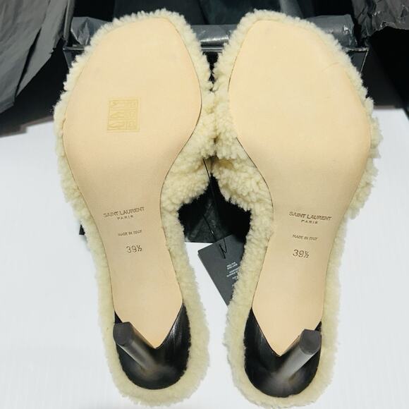 Saint Laurent Tribute 85 39.5/US 9.5 Shearling Sandals Natural Stiletto Heel NIB - Picture 11 of 12